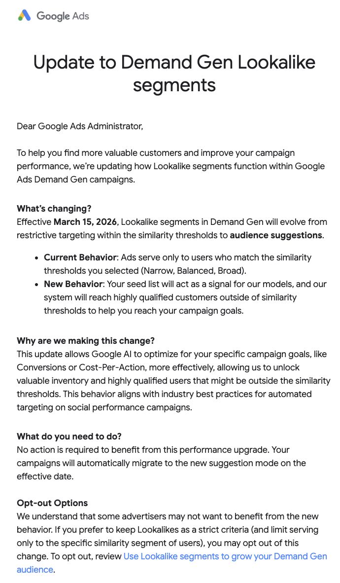 Update to Demand Gen Lookalike segments