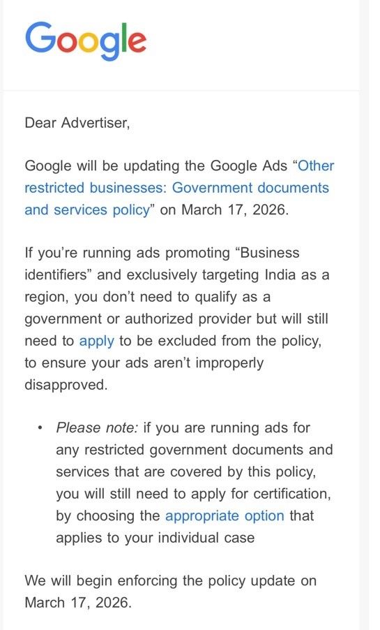 Update of Other Restricted Businesses: Government Documents and Services