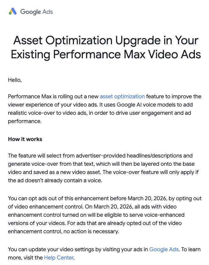 Performance Max getting AI Voice narration