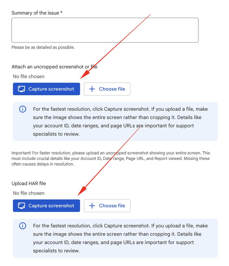 Capture Screenshot in Google Support