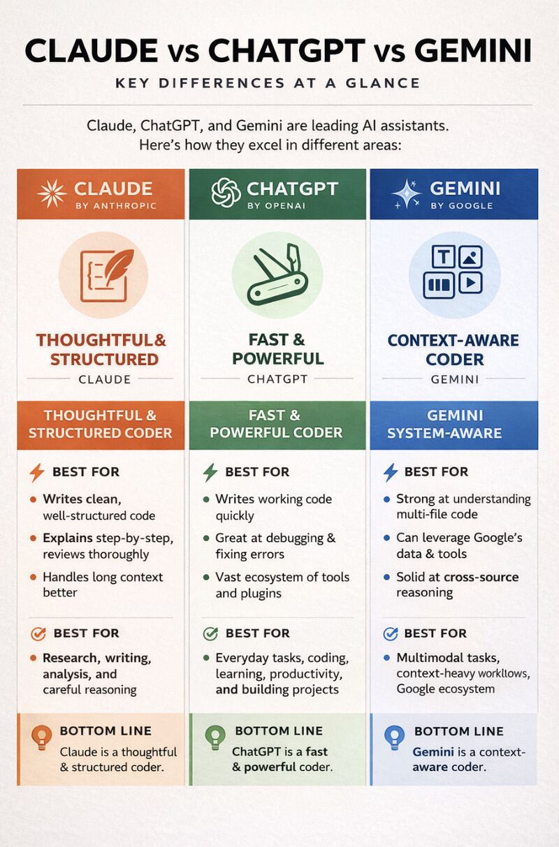 Claude vs ChatGPT vs Gemini
