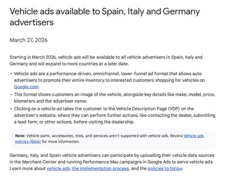 Vehicle ads update