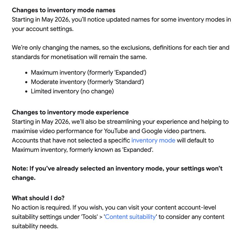 Changes to inventory mode names