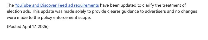 YouTube and Discover Feed ad requirements update