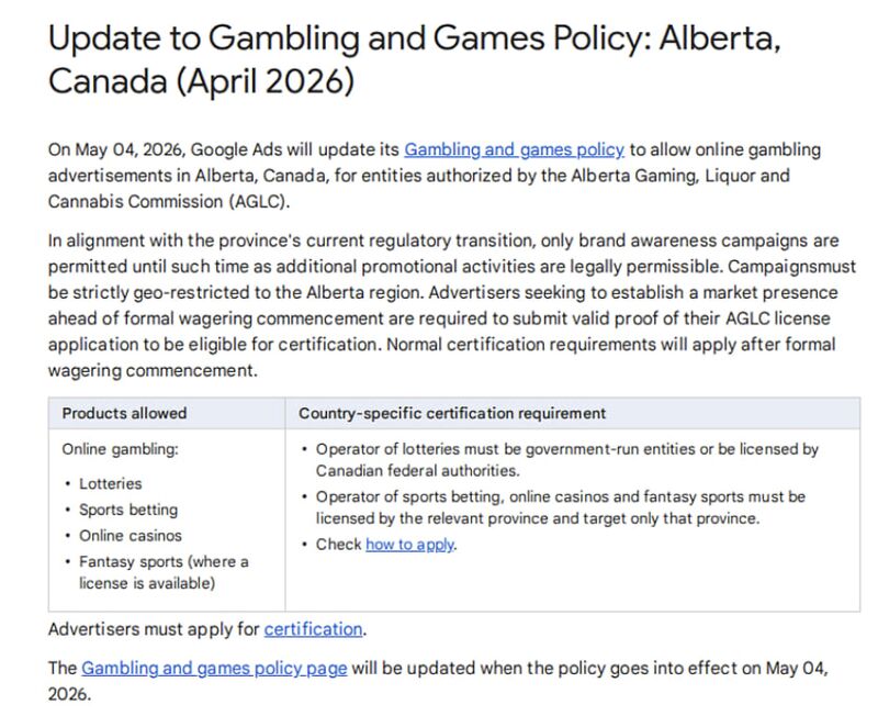 Update to Gambling and Games Policy: Alberta, Canada