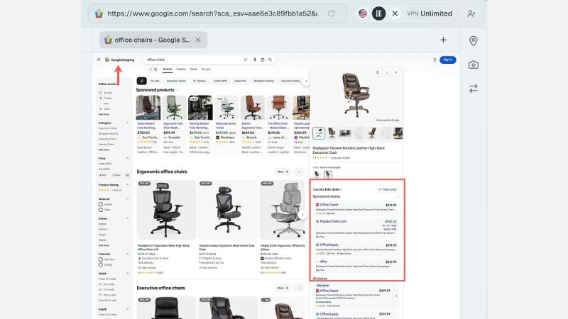 Sponsored ads in Sponsored store section