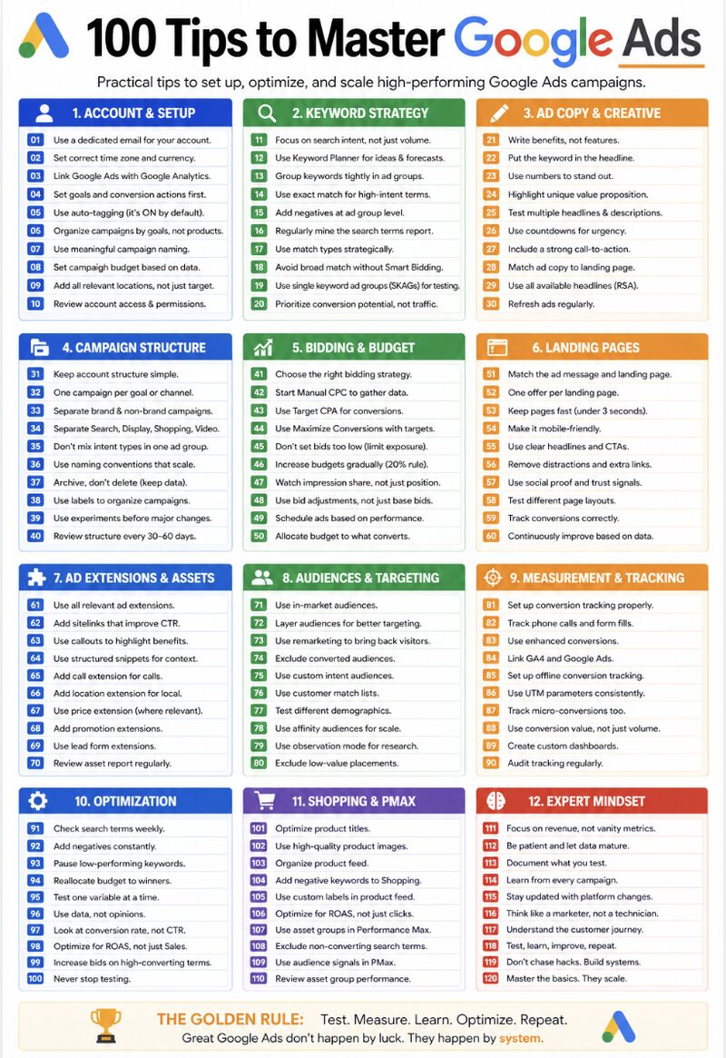 100 tips to Master Google Ads