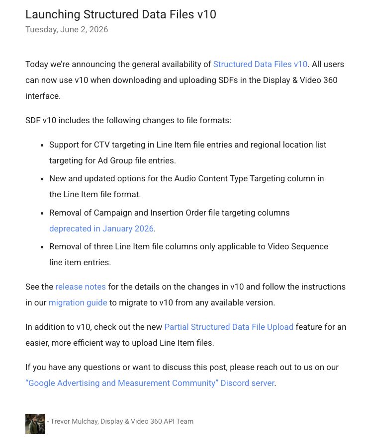 DV360 Structured Data Files v10 Is Live