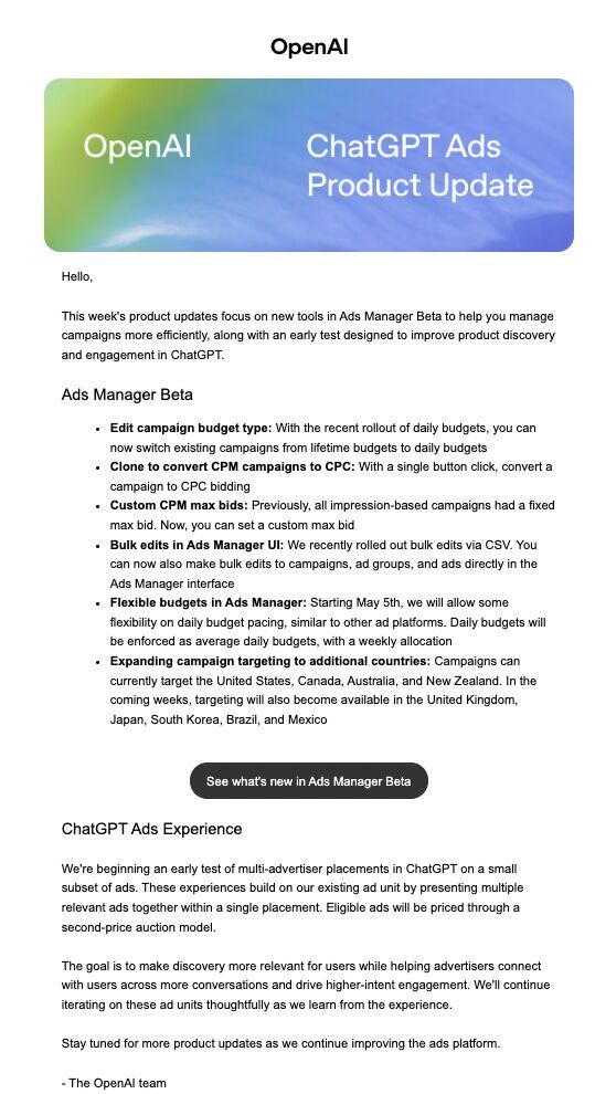 ChatGPT Ads is expanding to new markets!