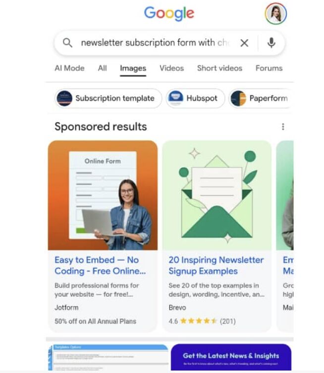 Google Tests Sponsored Cards in Image Search