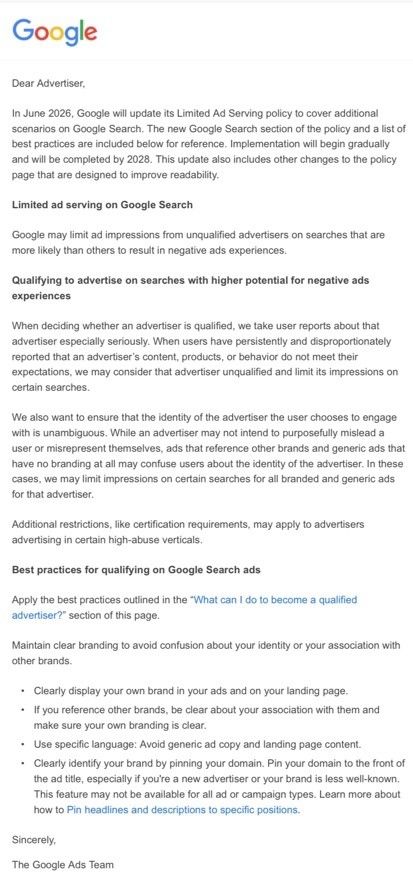 Limited Ad serving policy update