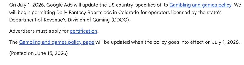 Google Updates Gambling Ads Policy