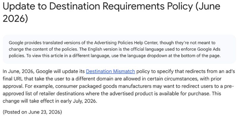 Google Ads allows approved cross-domain redirects