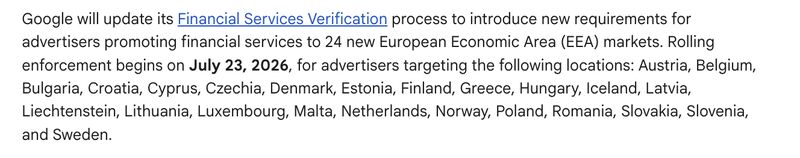 Google expands financial services checks in Europe