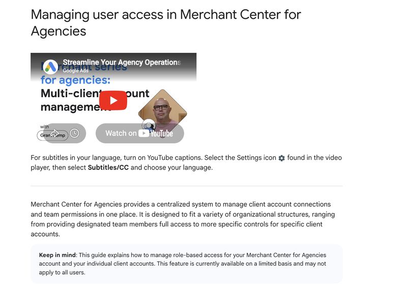 New Agency Roles in Merchant Center