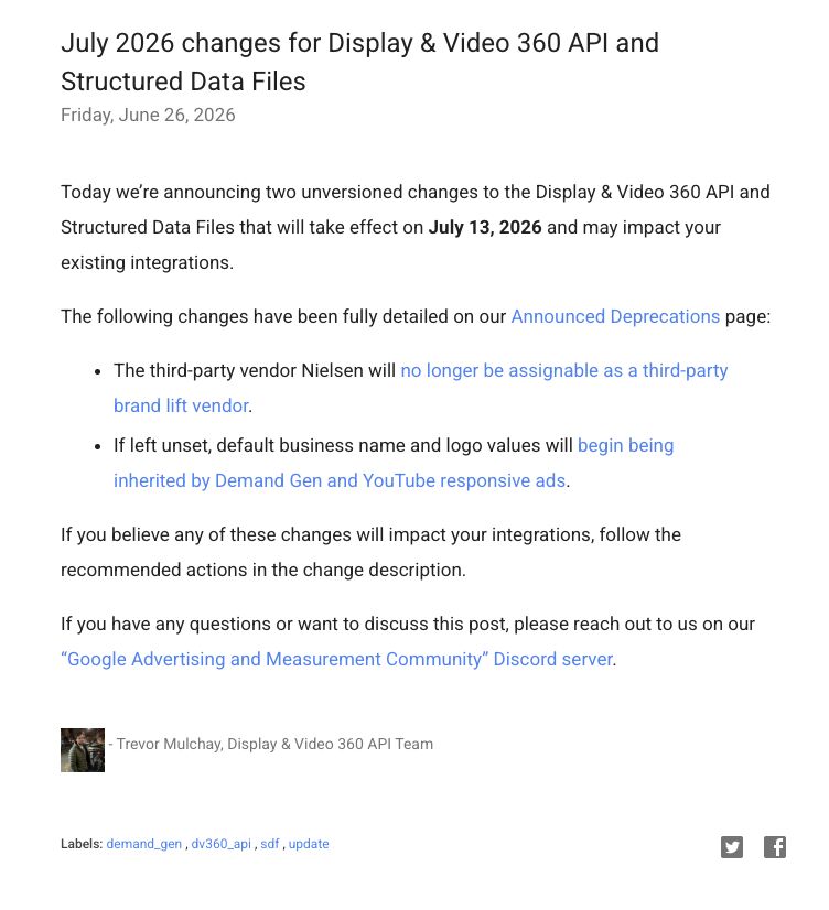 DV360 API Changes Coming