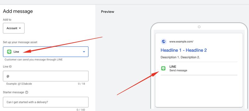 Google Ads Message Assets Support Line