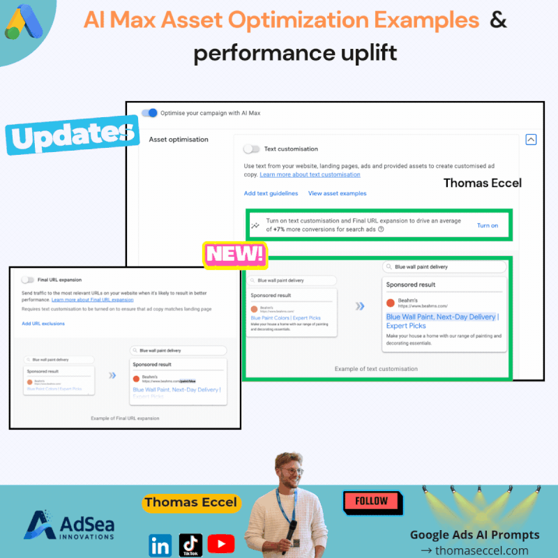 AI Max Asset Optimization Examples & performance uplift