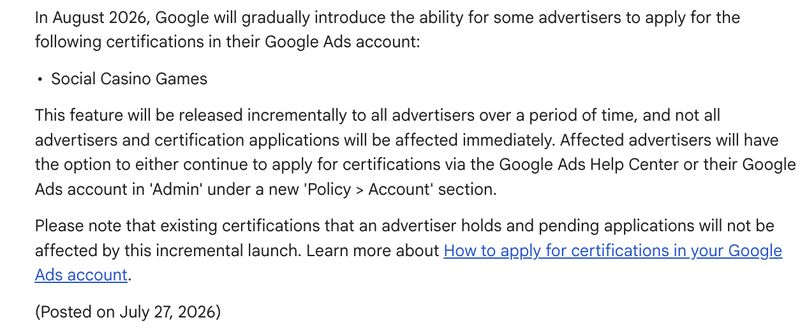 Social Casino Certification