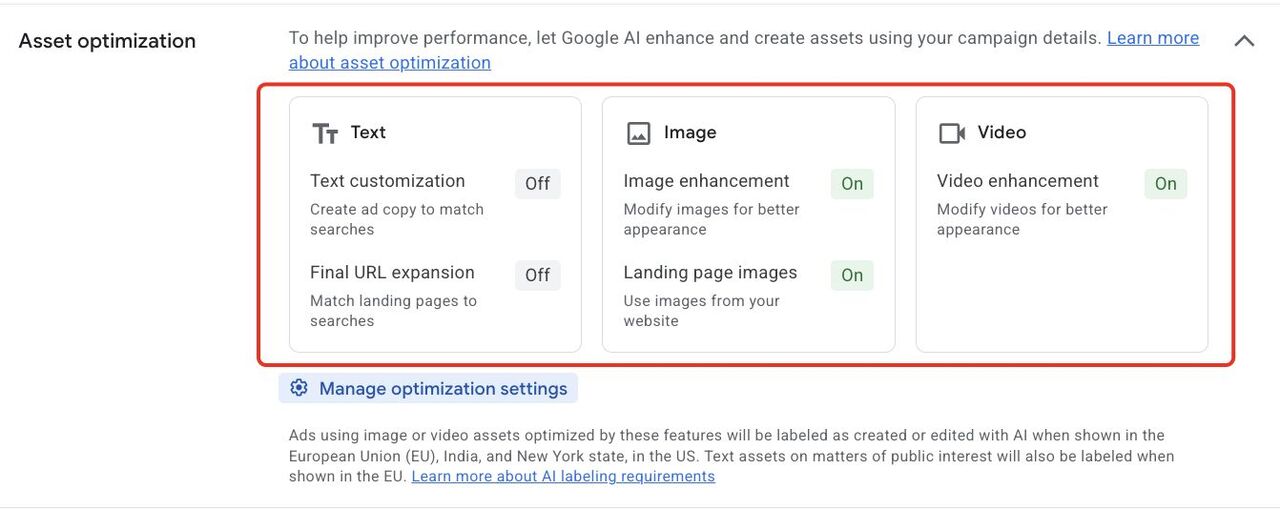 Asset Optimization panel Update
