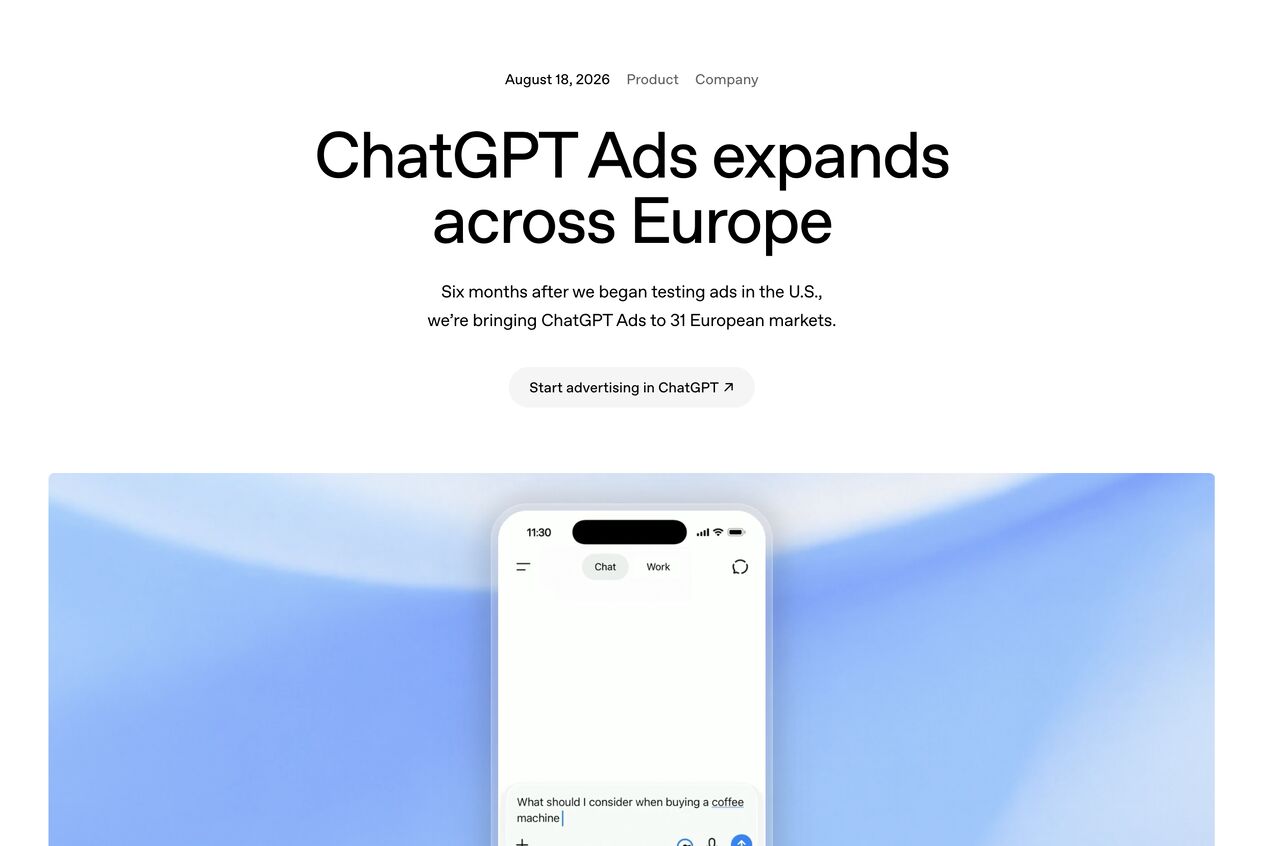 ChatGPT Ads expands across Europe