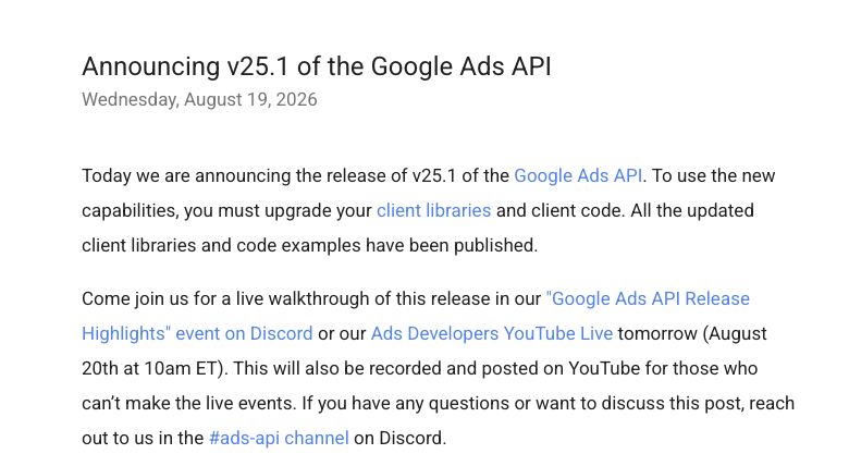 Google Ads API v25.1 Launches