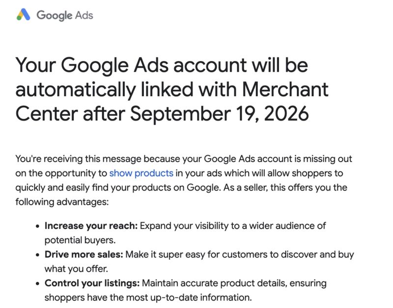 Google Ads Auto-Links Merchant Center