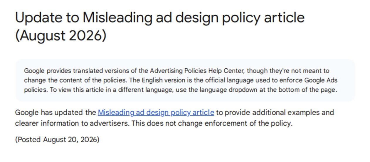 Update to misleading ad design policy article