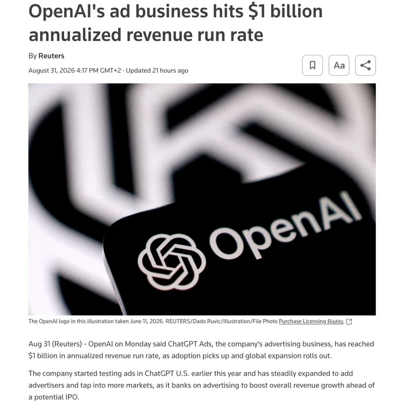 ChatGPT Ads Hit $1B Run Rate