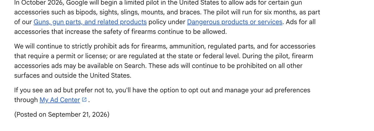 Google Tests Firearm Accessory Ads