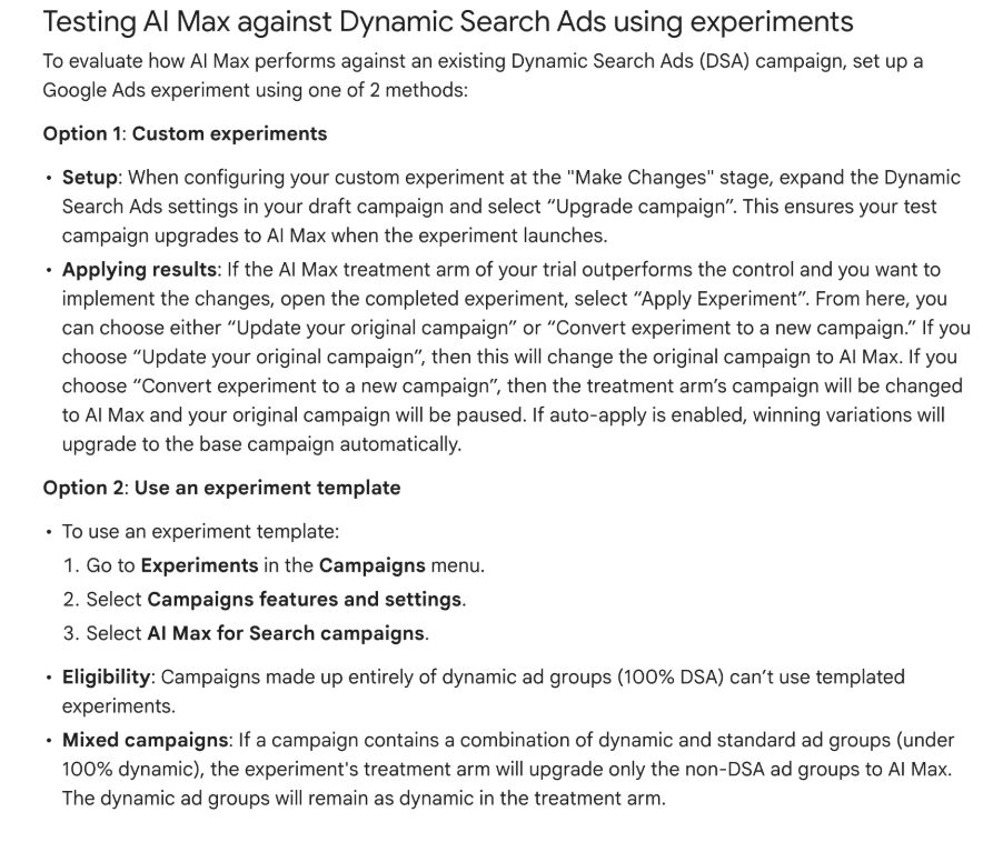 AI Max Experiment Guidance