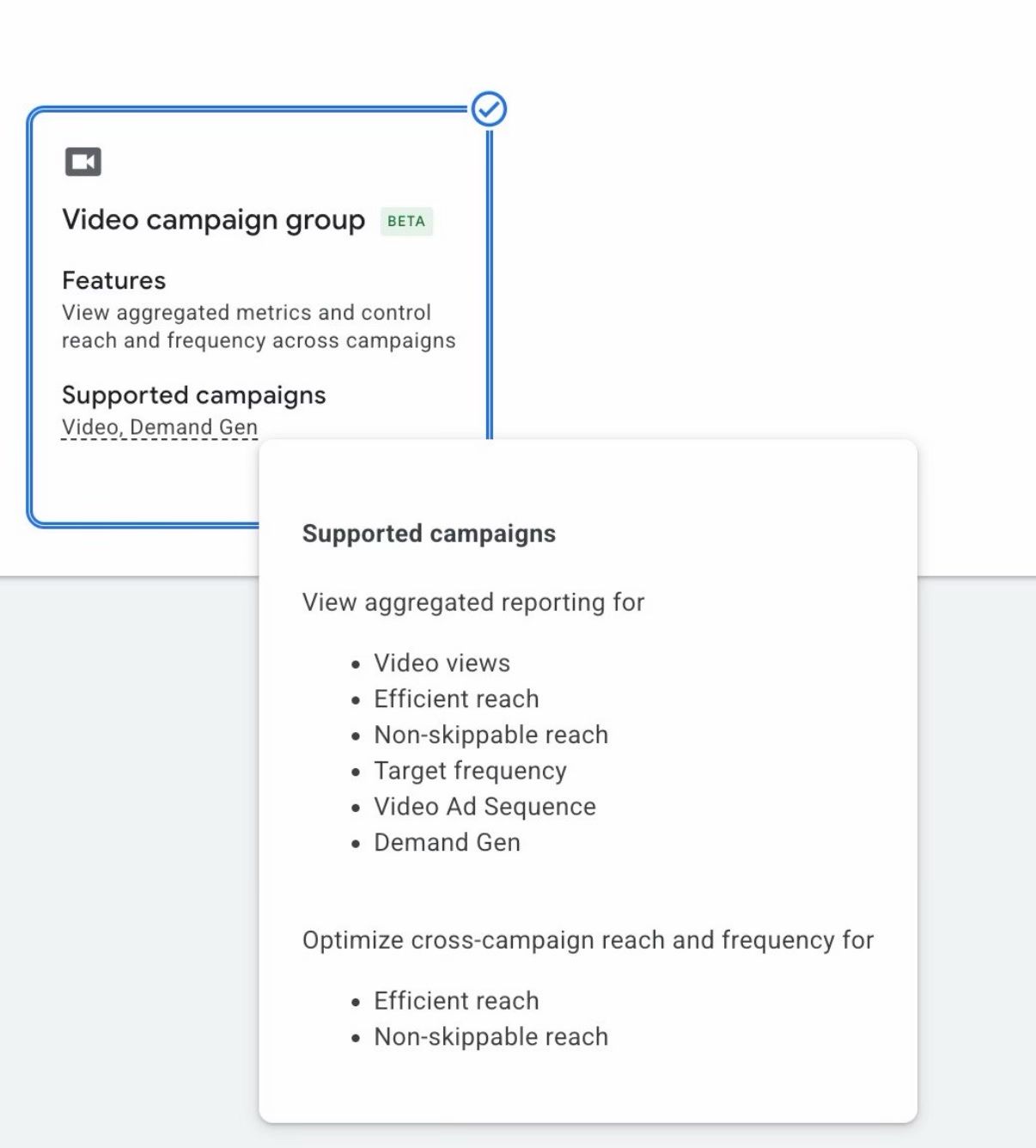 Video campaign groups in Beta