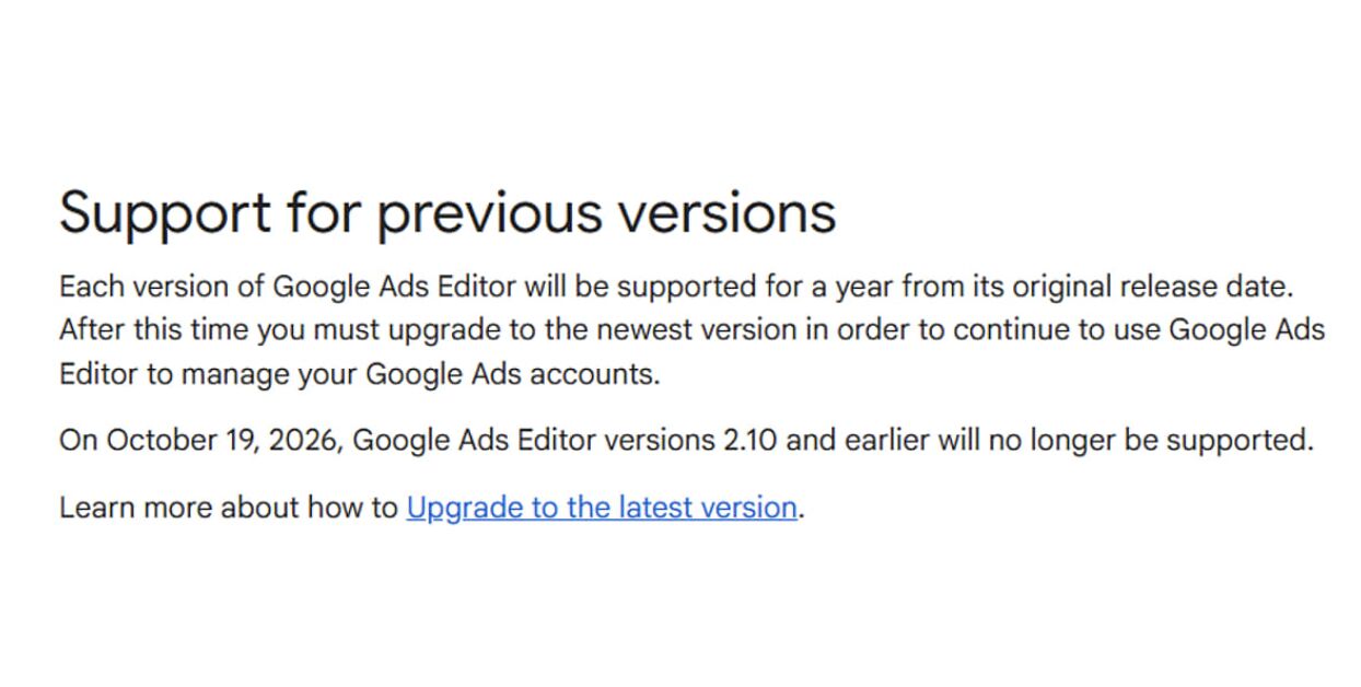 Google Ads Editor 2.10 Support Ends