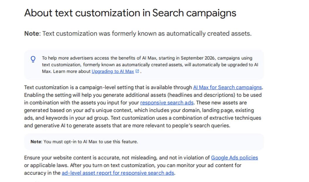 Google AI Max Update – October 8, 2026