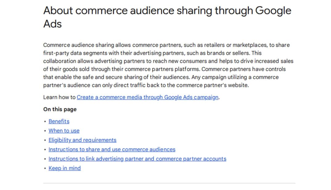 Google Commerce Audience Sharing Update
