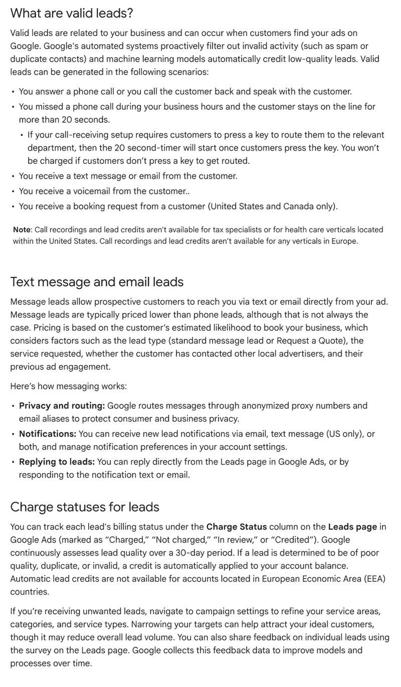 Google Local Services Ads Lead Charging Update