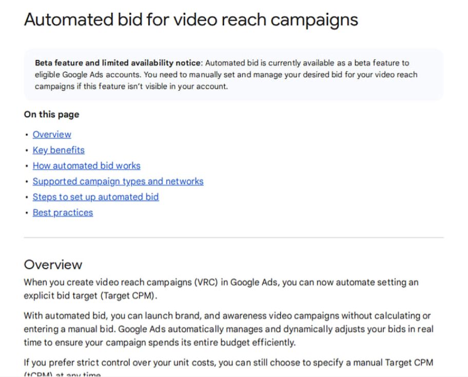 New Video Reach Bidding