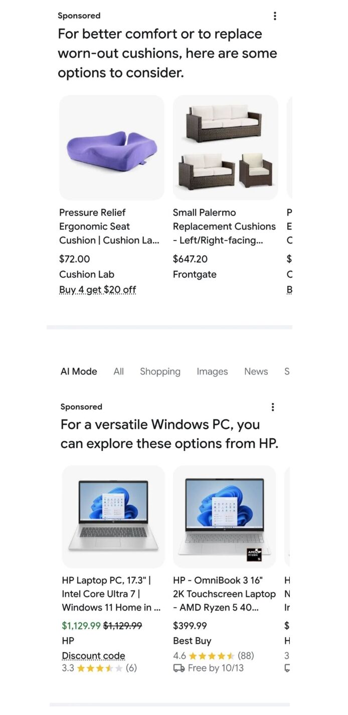 Google AI Mode Now Displays Offers in Shopping Ads